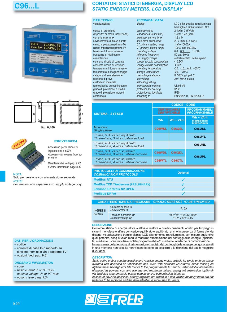 2 x Ib sovracorrente di breve durata short-term overcurrent 20 x Imax (0,5 sec.