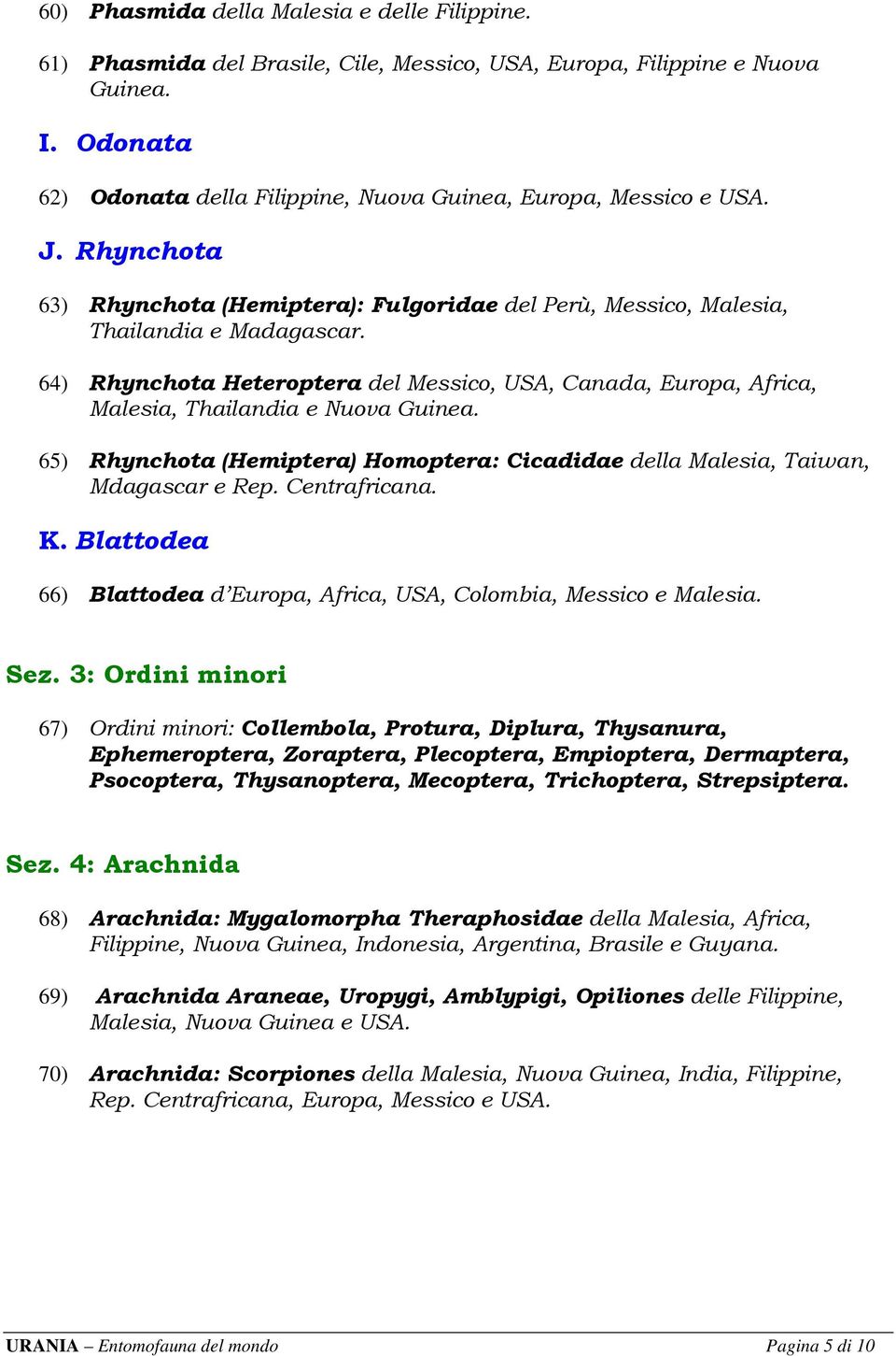 64) Rhynchota Heteroptera del Messico, USA, Canada, Europa, Africa, Malesia, Thailandia e Nuova Guinea. 65) Rhynchota (Hemiptera) Homoptera: Cicadidae della Malesia, Taiwan, Mdagascar e Rep.