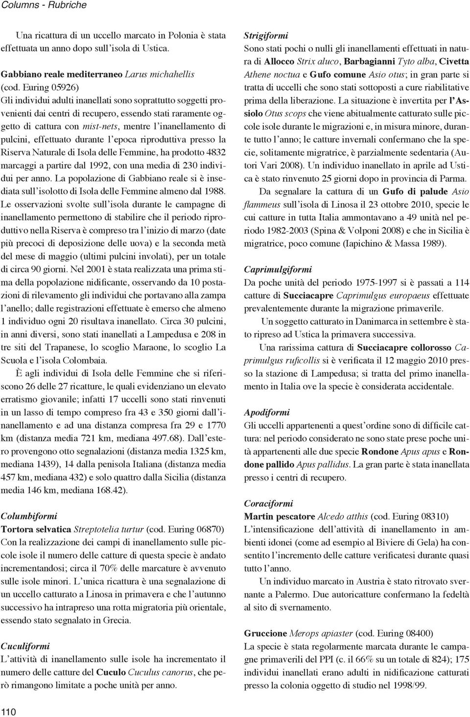 effettuato durante l epoca riproduttiva presso la Riserva Naturale di Isola delle Femmine, ha prodotto marcaggi a partire dal, con una media di 0 individui per anno.