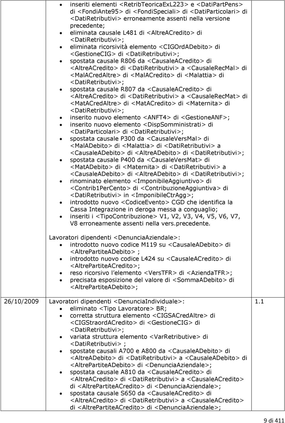 <AltreACredito> di <DatiRetributivi> a <CausaleRecMal> di <MalACredAltre> di <MalACredito> di <Malattia> di <DatiRetributivi>; spostata causale R807 da <CausaleACredito> di <AltreACredito> di