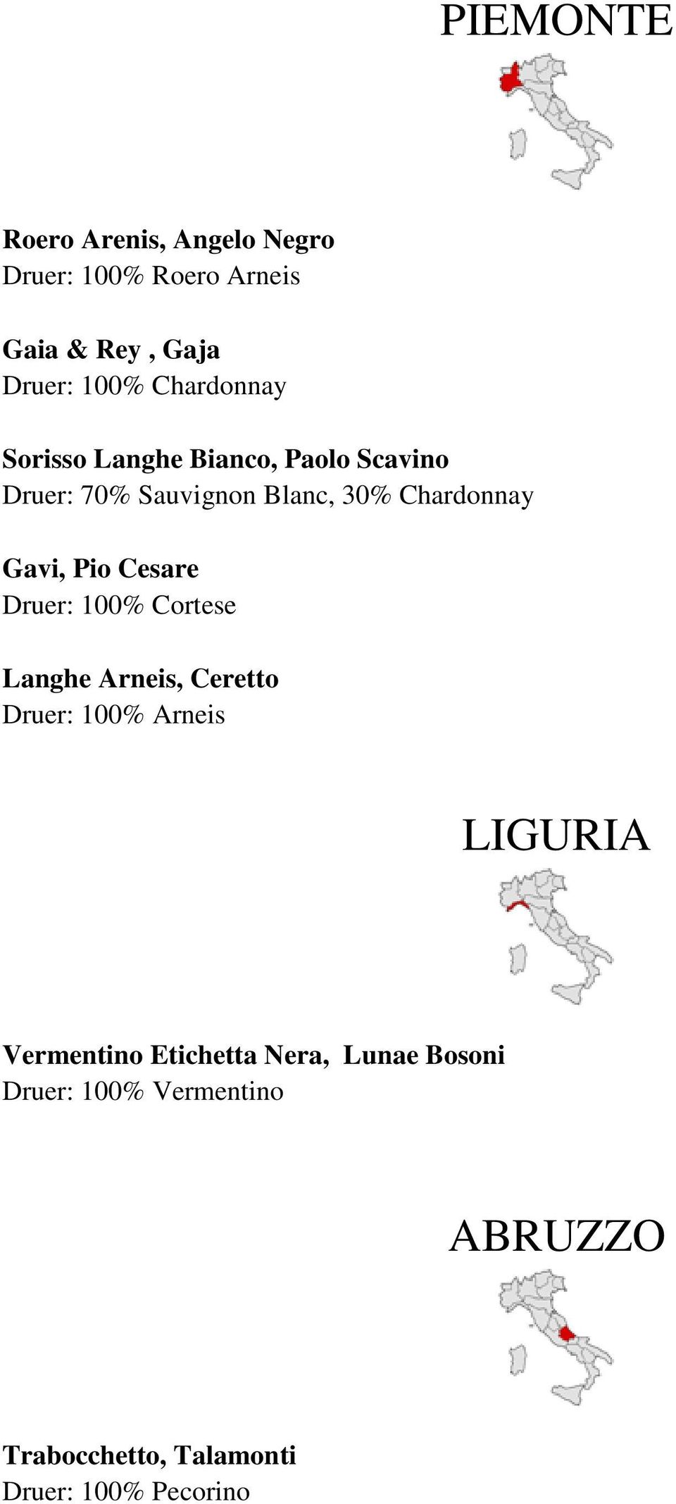 Gavi, Pio Cesare Druer: 100% Cortese Langhe Arneis, Ceretto Druer: 100% Arneis LIGURIA