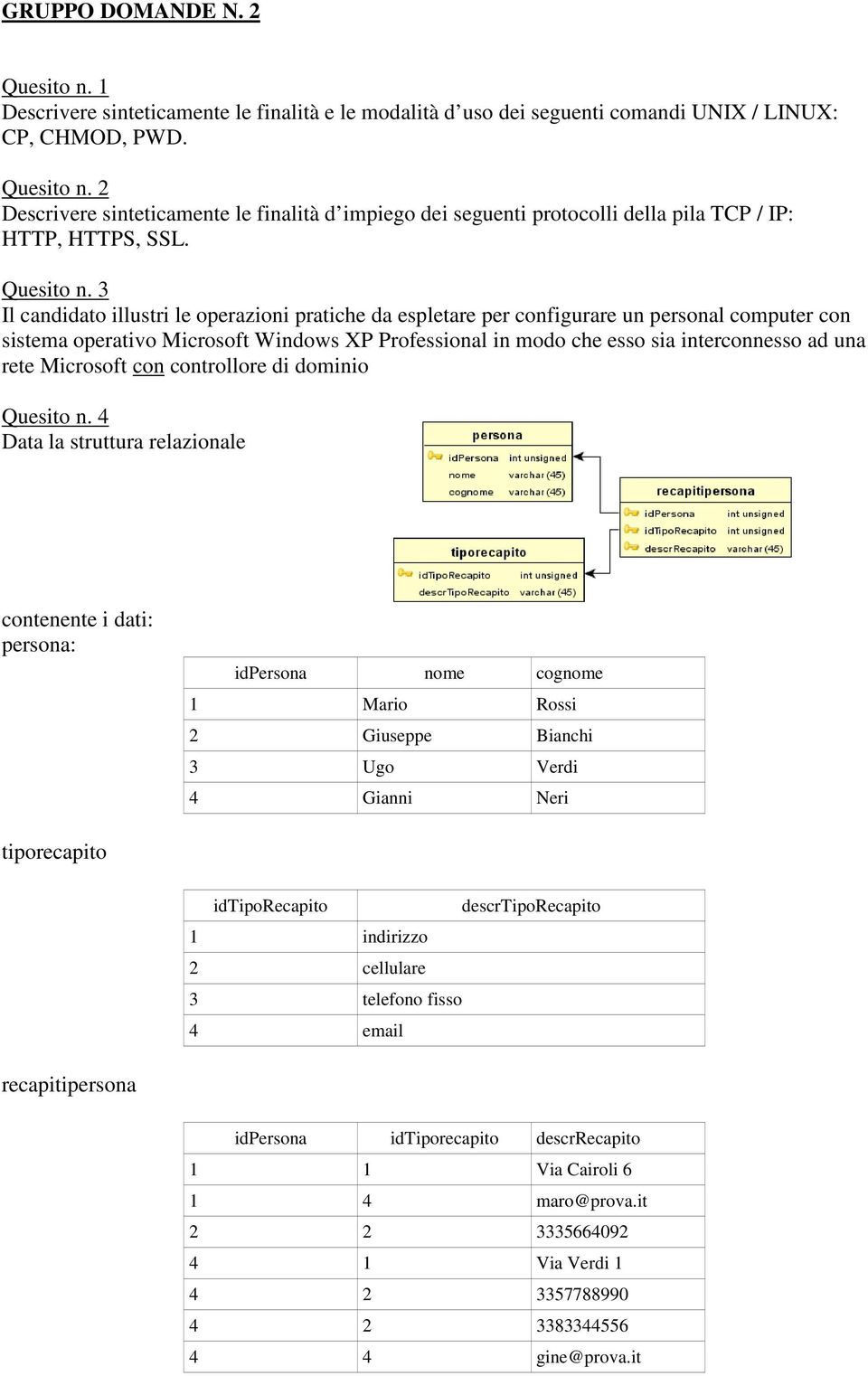 3 Il candidato illustri le operazioni pratiche da espletare per configurare un personal computer con sistema operativo Microsoft Windows XP Professional in modo che esso sia interconnesso ad una rete