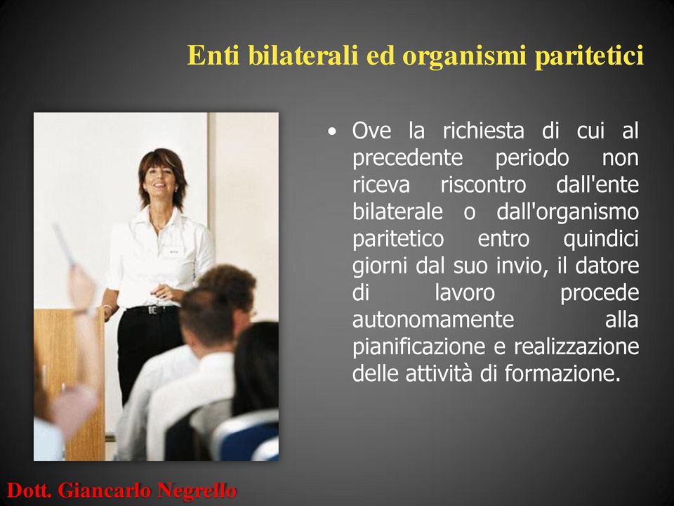 dall'organismo paritetico entro quindici giorni dal suo invio, il datore