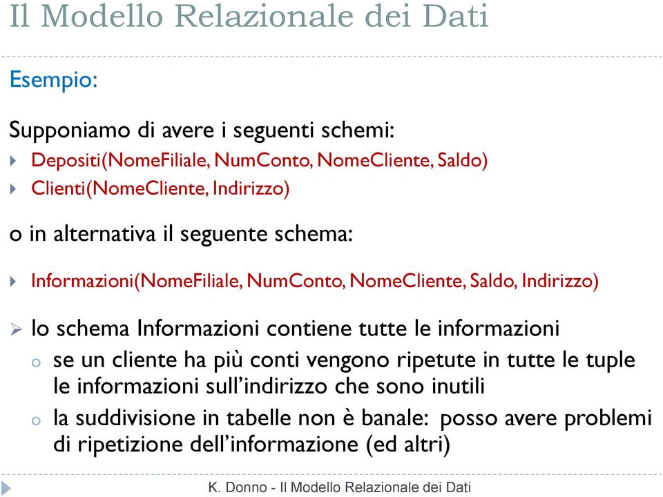 Informazioni contiene tutte le informazioni o se un cliente ha più conti vengono ripetute in tutte le tuple le informazioni