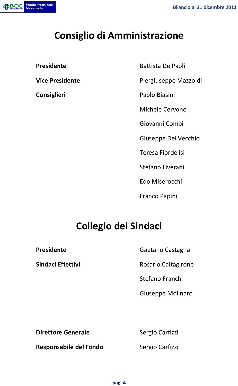 Miserocchi Franco Papini Collegio dei Sindaci Presidente Sindaci Effettivi Gaetano Castagna Rosario