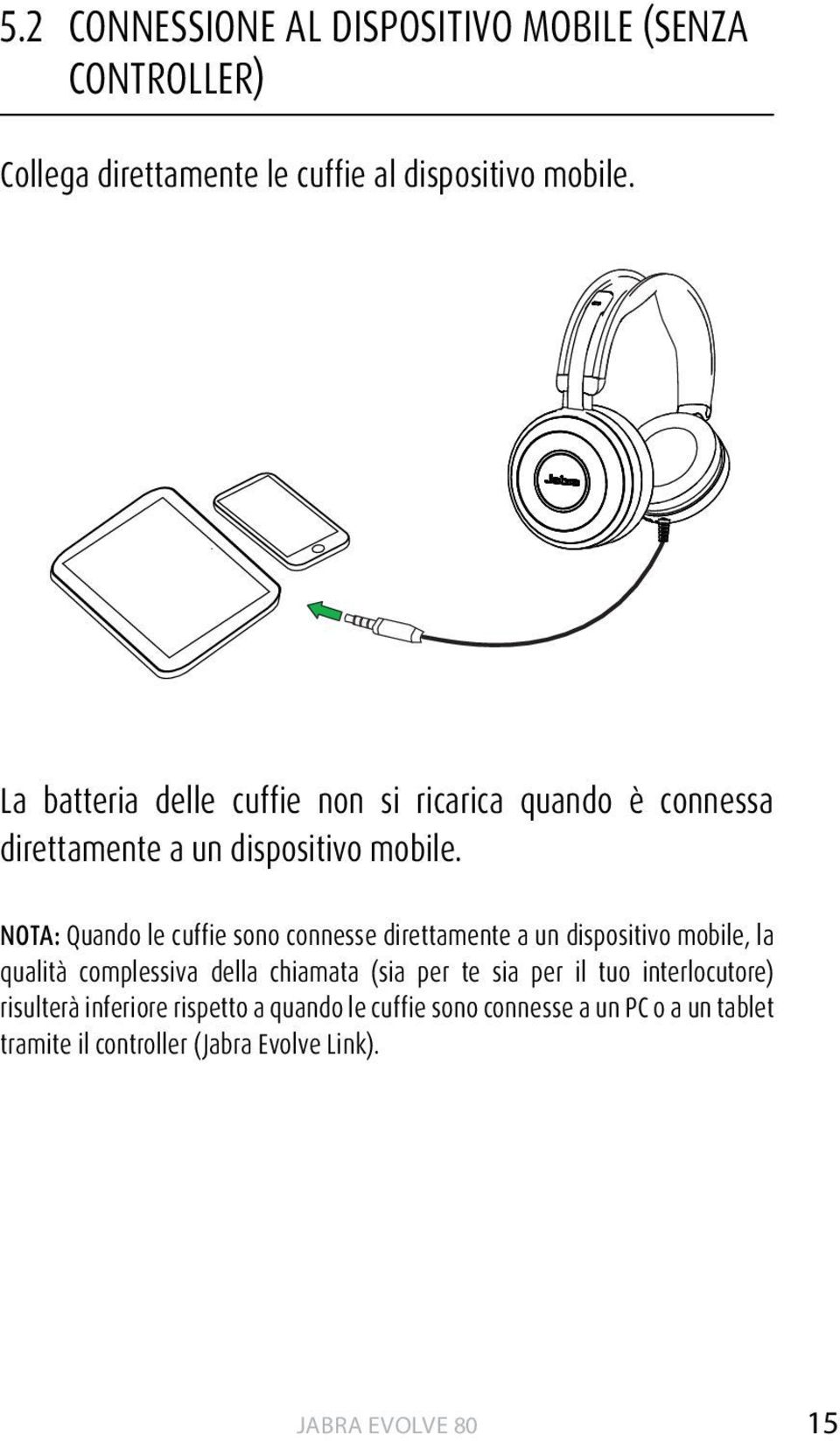 NOTA: Quando le cuffie sono connesse direttamente a un dispositivo mobile, la qualità complessiva della chiamata (sia per