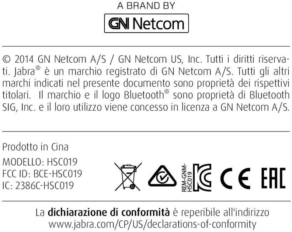 Il marchio e il logo Bluetooth sono proprietà di Bluetooth SIG, Inc.