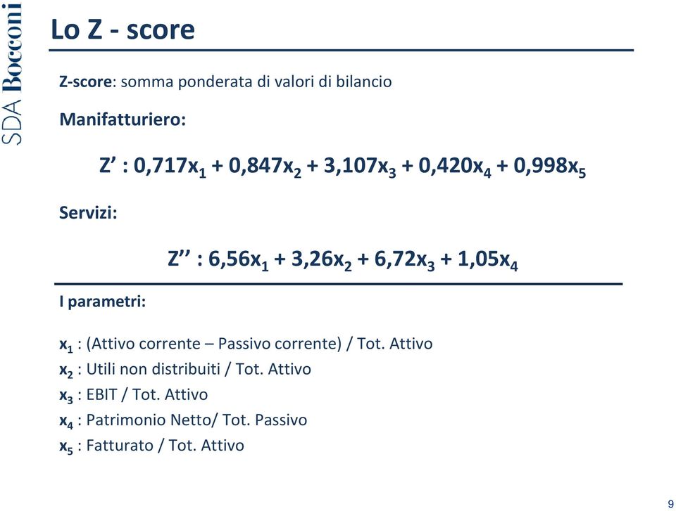 1,05x 4 x 1 : (Attivo corrente Passivo corrente) / Tot Attivo x 2 : Utili non distribuiti / Tot