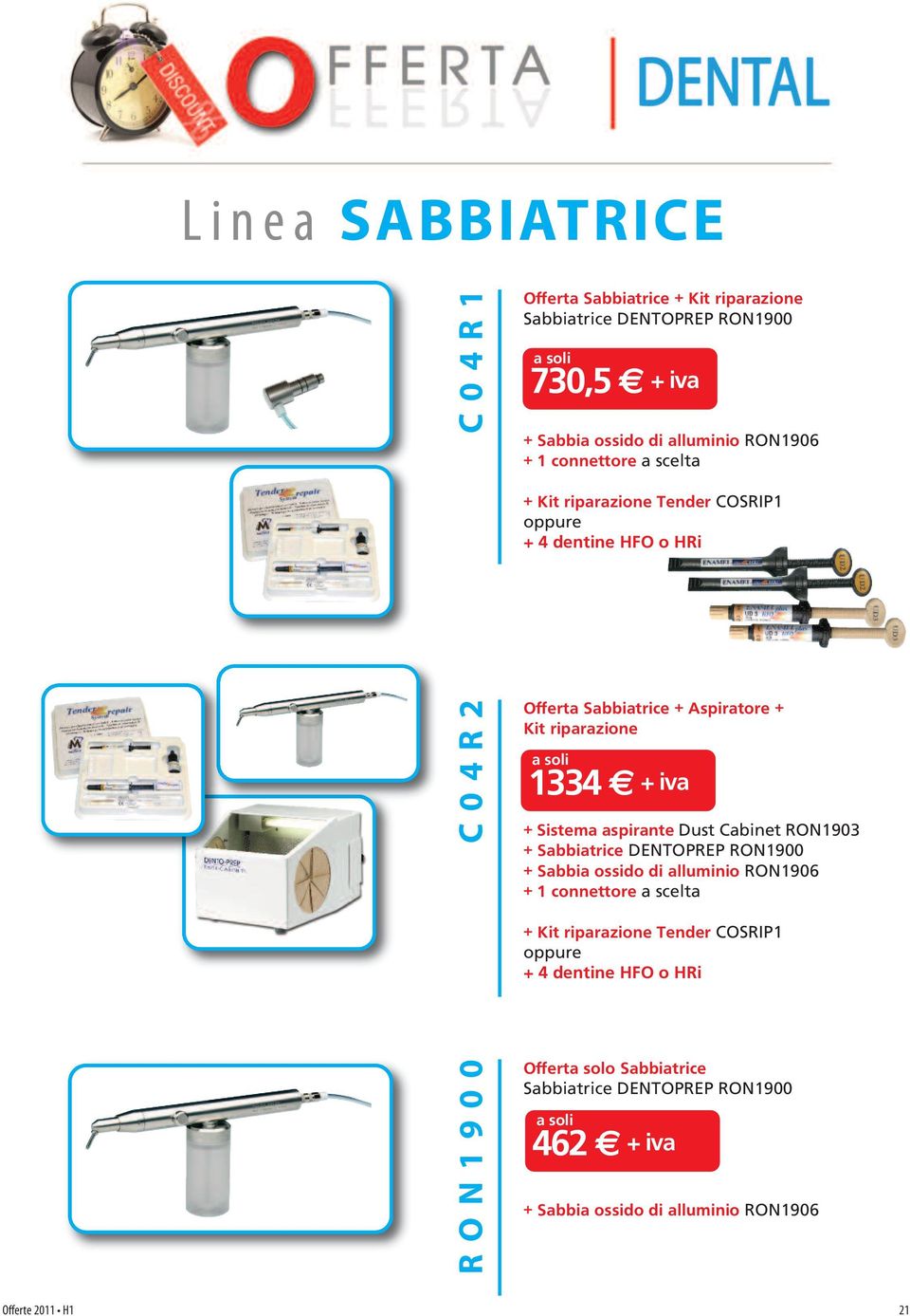 Sistema aspirante Dust Cabinet RON1903 + Sabbiatrice DENTOPREP RON1900 + Sabbia ossido di alluminio RON1906 + 1 connettore a scelta + Kit riparazione Tender