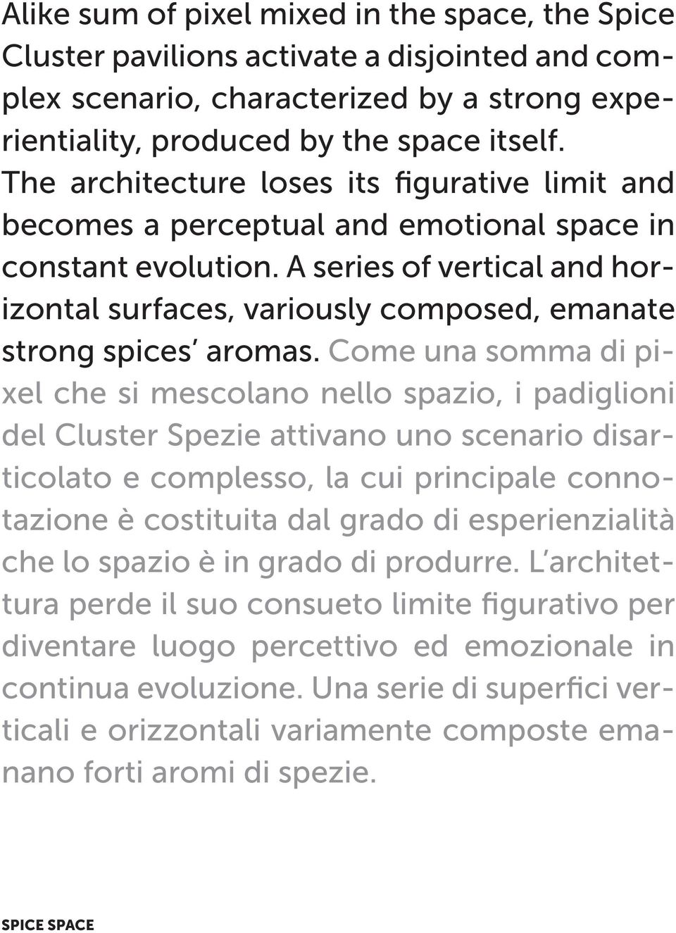 A series of vertical and horizontal surfaces, variously composed, emanate strong spices aromas.