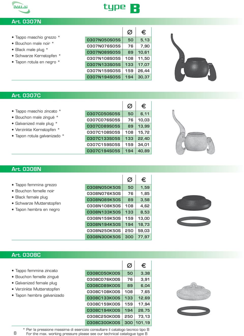 0307C Tappo maschio zincato * ouchon male zinguè * Galvanized male plug * Verzinkte Kernstopfen * Tapon rotula galvanizado * 0307C0S05S 0307C0S05S 0307C0S05S 0307CS05S 0307CS05S 6,11 10,03 13,99