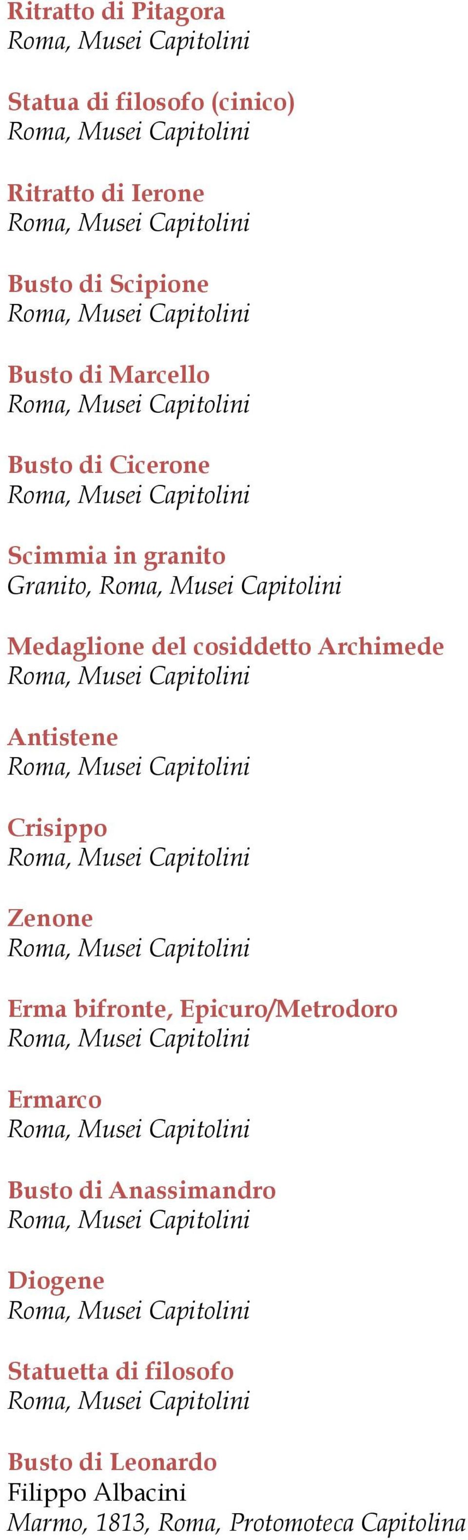 Antistene Crisippo Zenone Erma bifronte, Epicuro/Metrodoro Ermarco Busto di Anassimandro