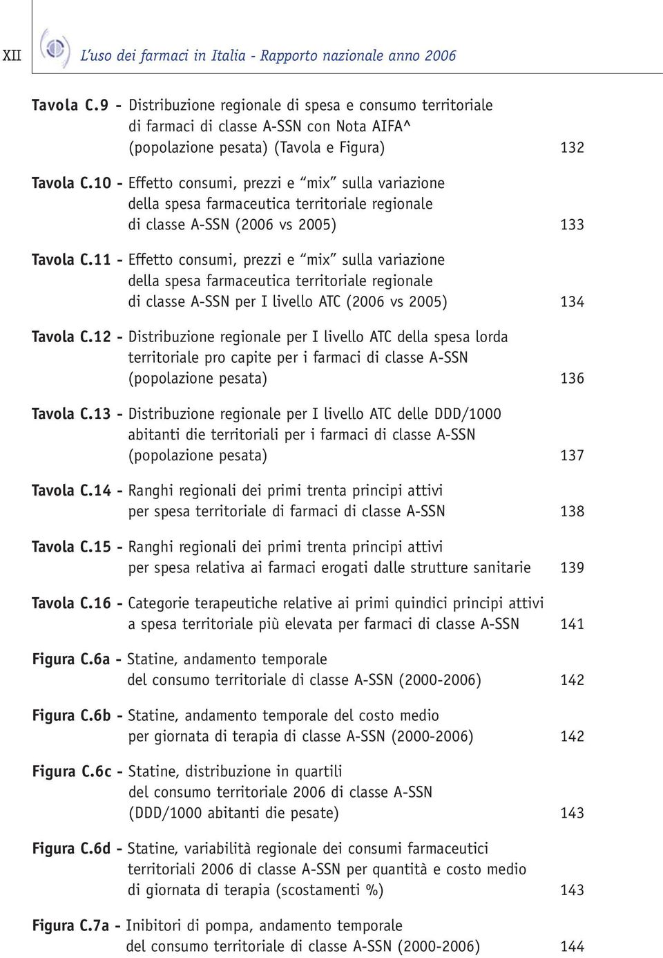 10 - Effetto consumi, prezzi e mix sulla variazione della spesa farmaceutica territoriale regionale di classe A-SSN (2006 vs 2005) 133 Tavola C.