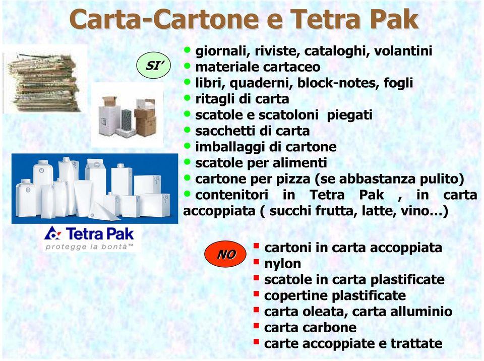 pizza (se abbastanza pulito) contenitori in Tetra Pak, in carta accoppiata ( succhi frutta, latte, vino ) NO cartoni in carta