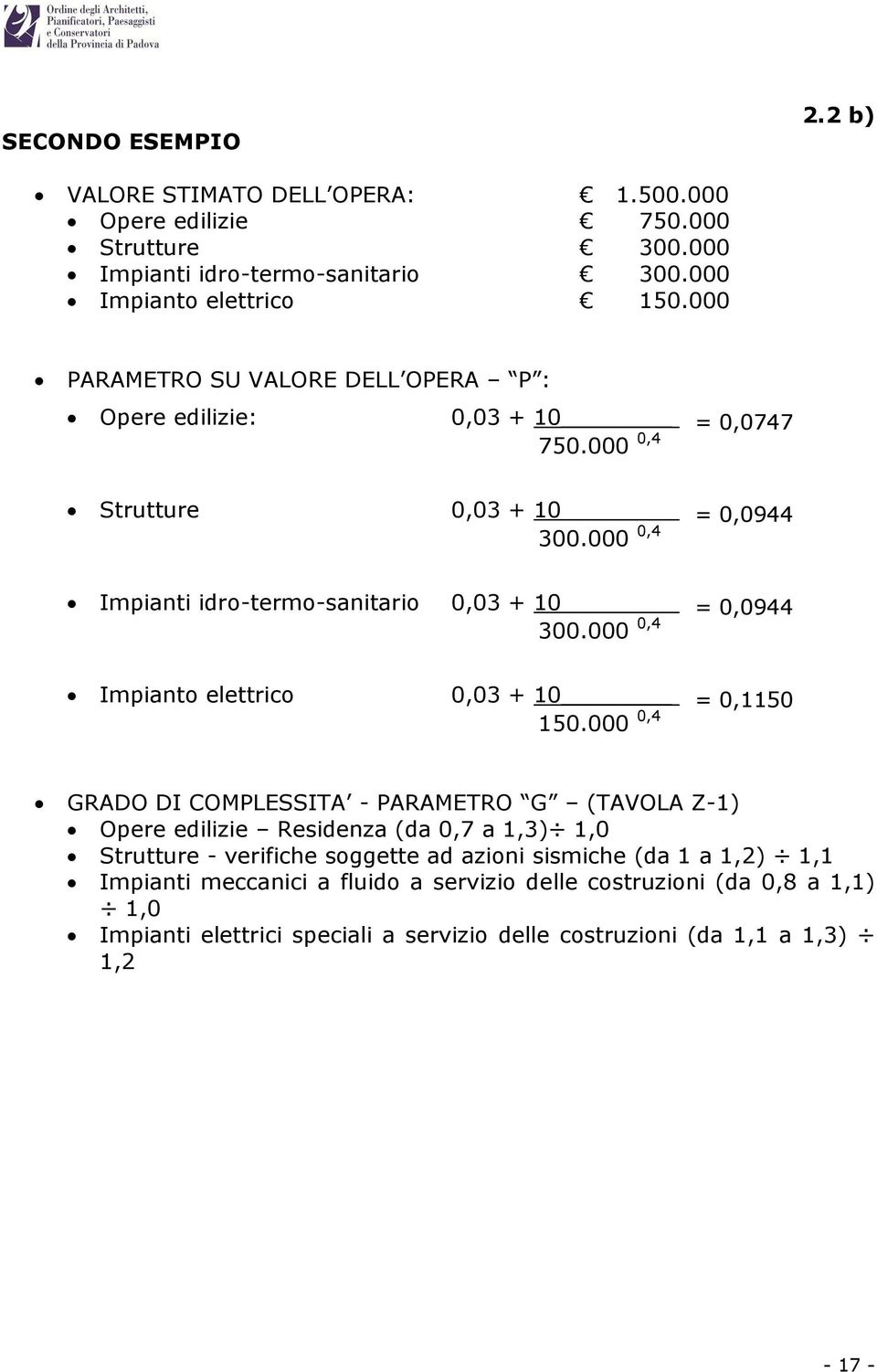 000 0,4 Impianti idro-termo-sanitario 0,03 + 10 = 0,0944 300.000 0,4 Impianto elettrico 0,03 + 10 = 0,1150 150.