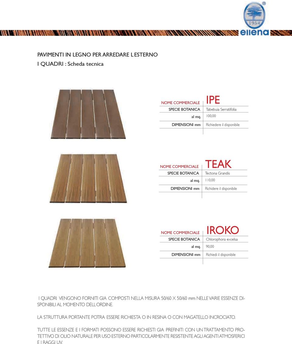 DIMENSIONI mm TEAK Tectona Grandis 110,00 Richidere il disponibile NOME COMMERCIALE SPECIE BOTANICA Û al mq.