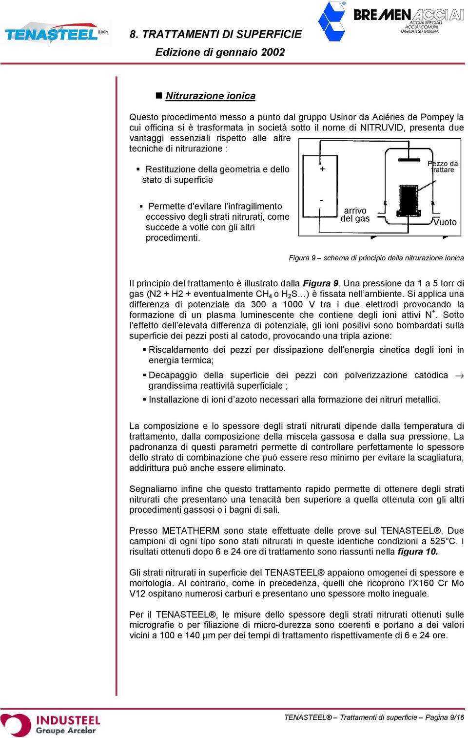 succede a volte con gli altri procedimenti. - arrivo del gas Vuoto Figura 9 schema di principio della nitrurazione ionica Il principio del trattamento è illustrato dalla Figura 9.