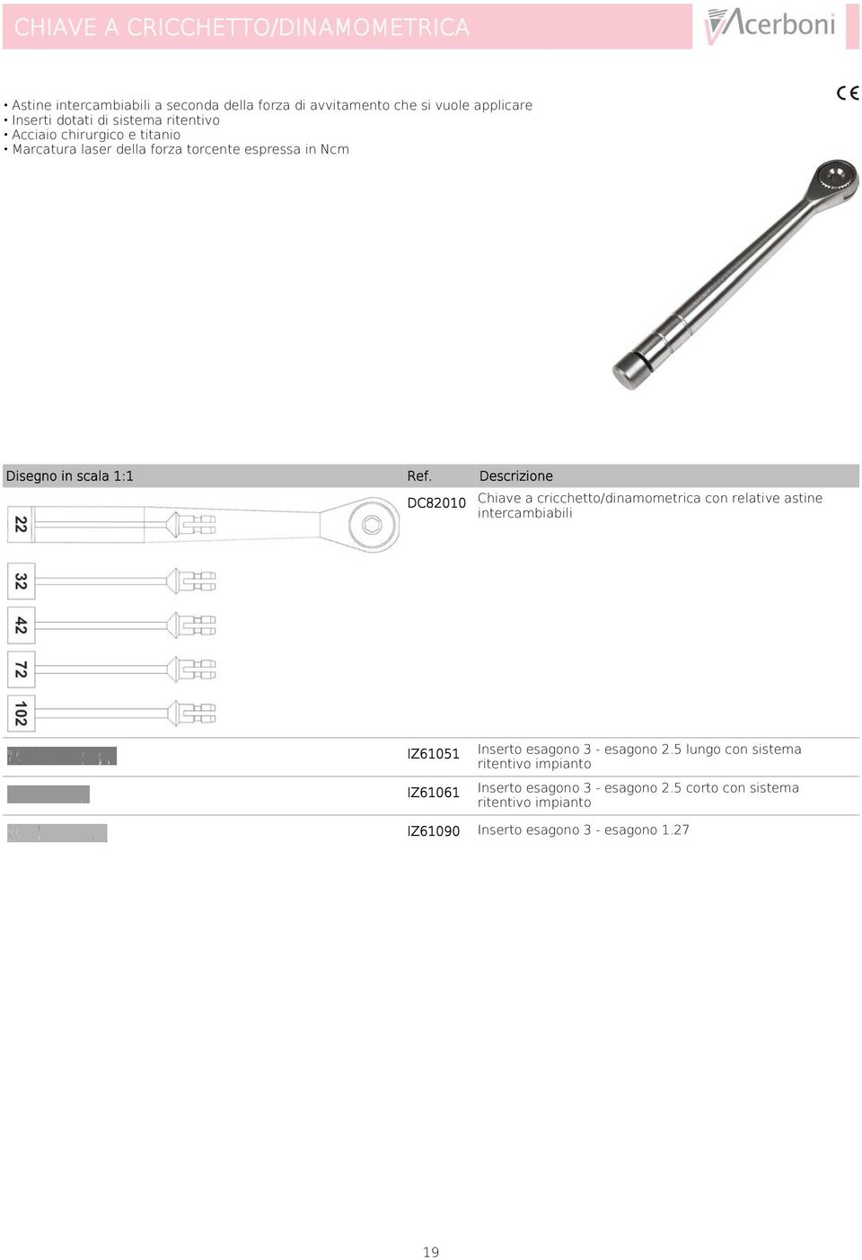 cricchetto/dinamometrica con relative astine intercambiabili IZ61051 IZ61061 Inserto esagono 3 - esagono 2.