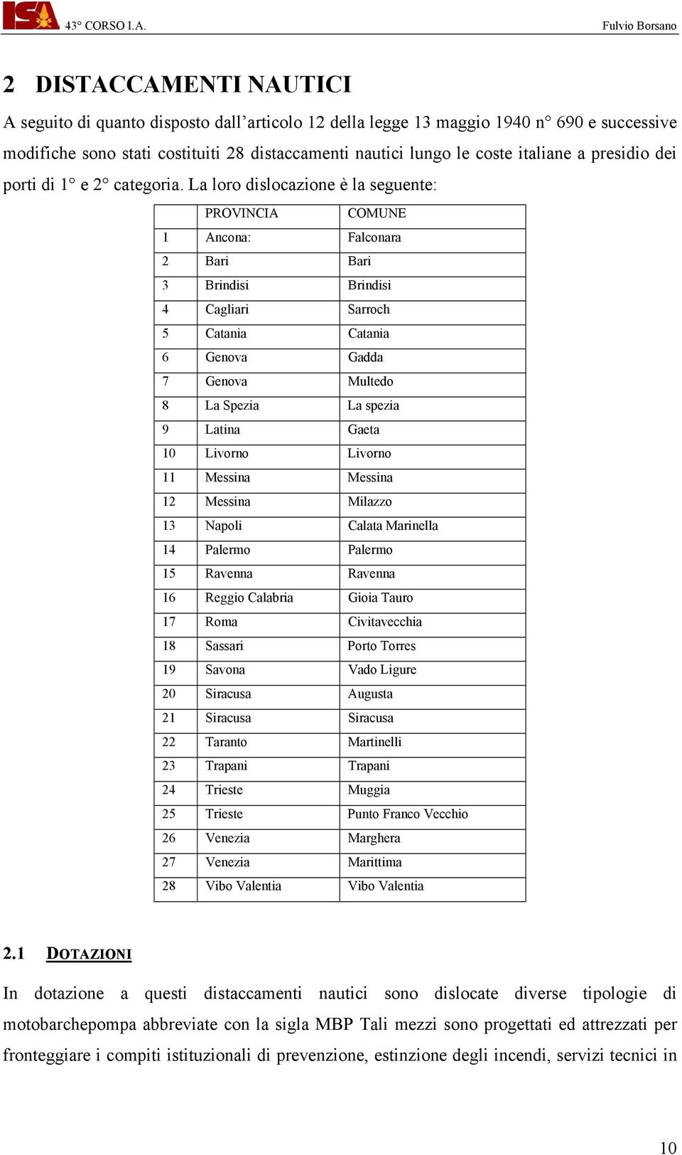 La loro dislocazione è la seguente: PROVINCIA COMUNE 1 Ancona: Falconara 2 Bari Bari 3 Brindisi Brindisi 4 Cagliari Sarroch 5 Catania Catania 6 Genova Gadda 7 Genova Multedo 8 La Spezia La spezia 9