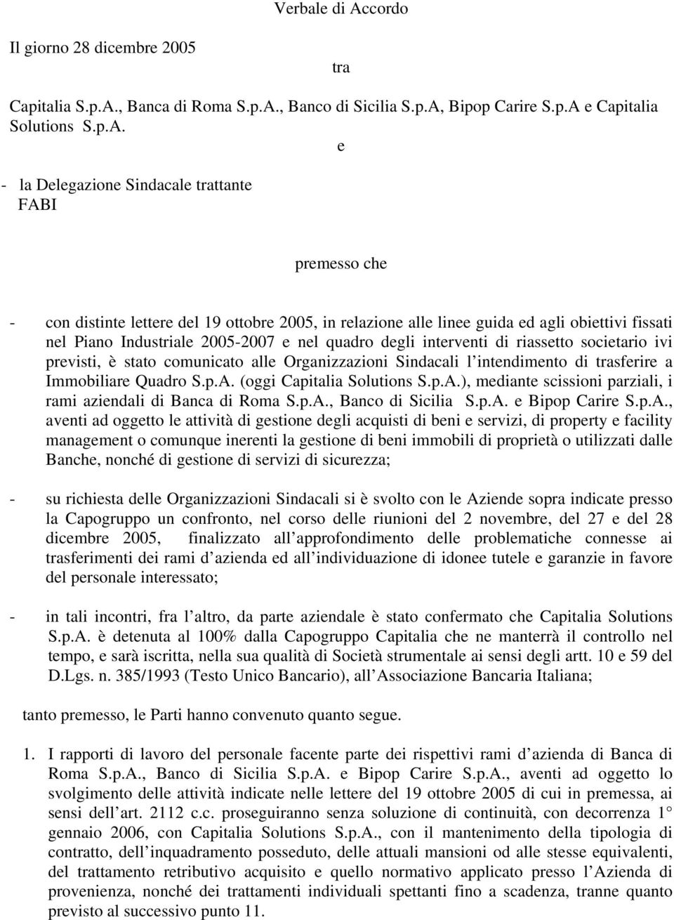 , Banca di Roma S.p.A.