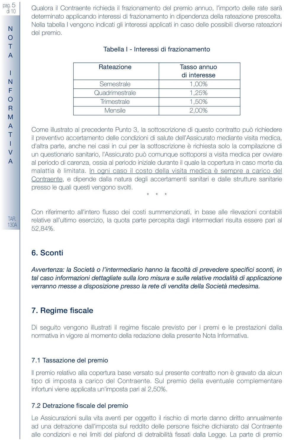 ella tabella vengono indicati gli interessi applicati in caso delle possibili diverse rateazioni del premio.