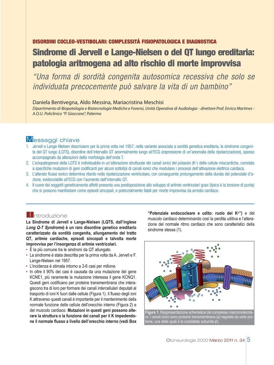 Biopatologia e Biotecnologie Mediche e Forensi, Unità Operativa di Audiologia - direttore Prof. Enrico Martines - A.O.U. Policlinico P. Giaccone, Palermo M essaggi chiave 1.