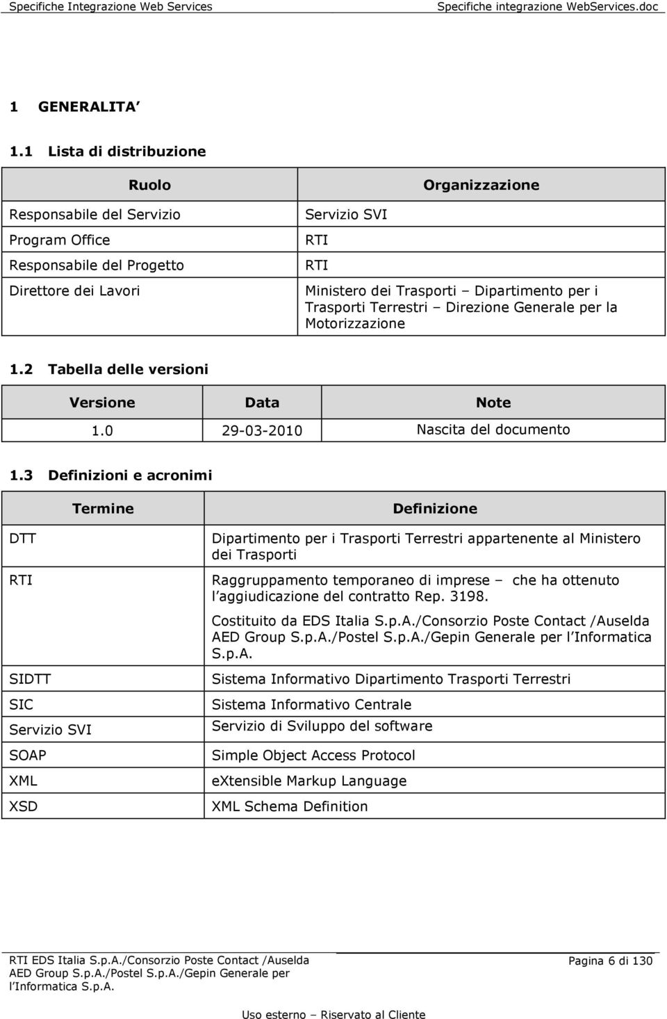 Trasporti Terrestri Direzione Generale per la Motorizzazione 1.2 Tabella delle versioni Versione Data Note 1.0 29-03-2010 Nascita del documento 1.