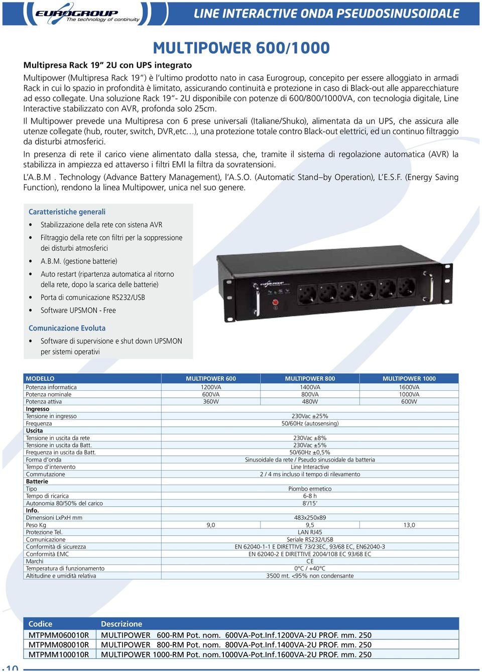 Una soluzione Rack 19-2U disponibile con potenze di 600/800/1000VA, con tecnologia digitale, Line Interactive stabilizzato con AVR, profonda solo 25cm. da disturbi atmosferici.