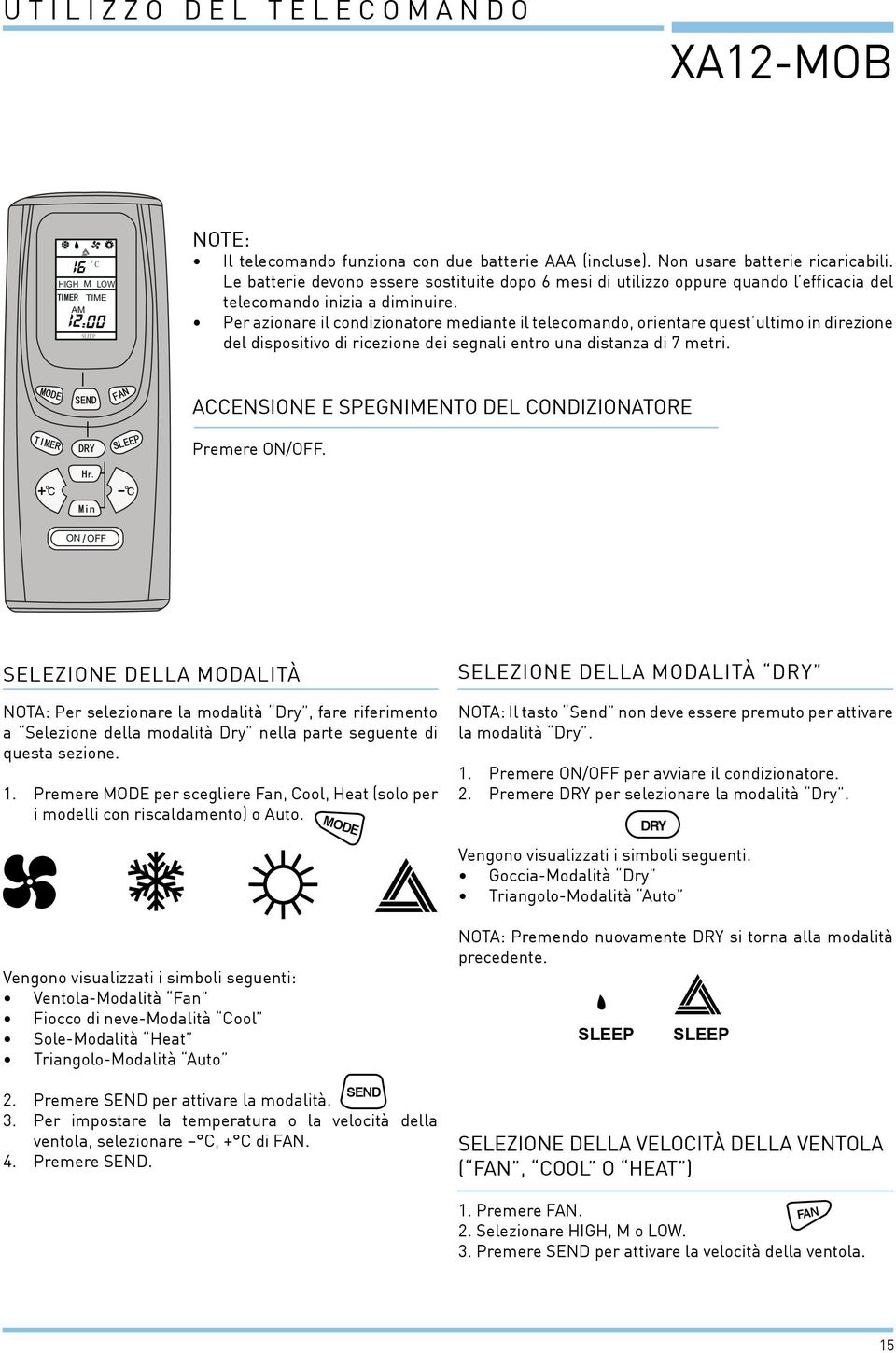 Per azionare il condizionatore mediante il telecomando, orientare quest ultimo in direzione del dispositivo di ricezione dei segnali entro una distanza di 7 metri.