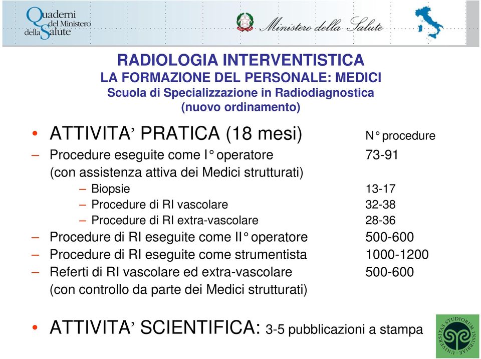 extra-vascolare 28-36 Procedure di RI eseguite come II operatore 500-600 Procedure di RI eseguite come strumentista 1000-1200