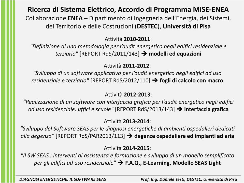 software applicativo per l audit energetico negli edifici ad uso residenziale e terziario" [REPORT RdS/2012/110] fogli di calcolo con macro Attività 2012-2013: "Realizzazione di un software con