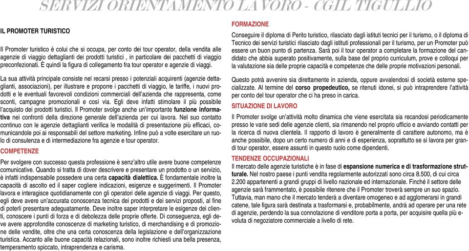 La sua attività principale consiste nel recarsi presso i potenziali acquirenti (agenzie dettaglianti, associazioni), per illustrare e proporre i pacchetti di viaggio, le tariffe, i nuovi prodotti e