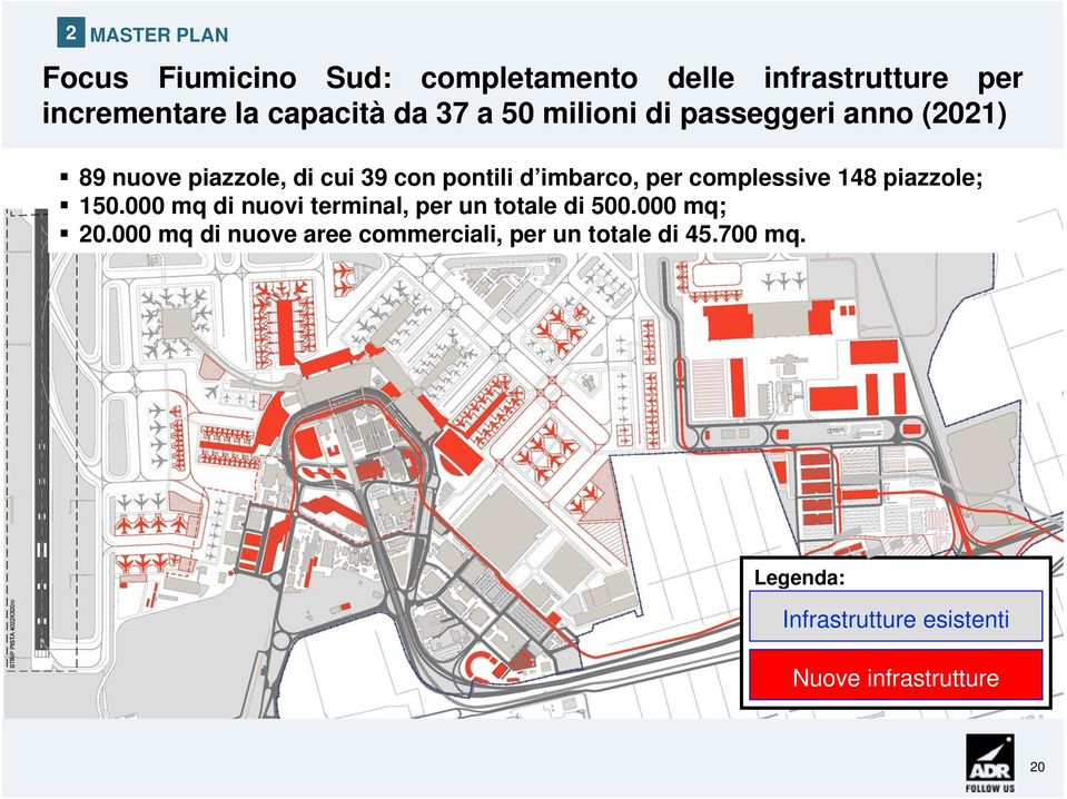 complessive 148 piazzole; 150.000 mq di nuovi terminal, per un totale di 500.000 mq; 20.