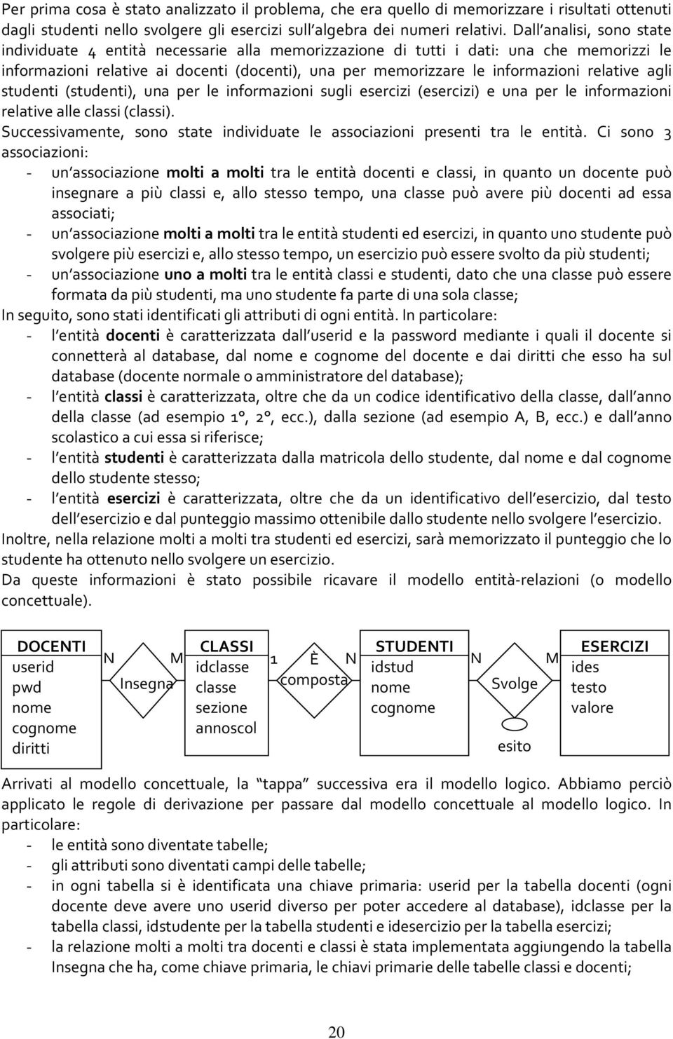 relative agli studenti (studenti), una per le informazioni sugli esercizi (esercizi) e una per le informazioni relative alle classi (classi).