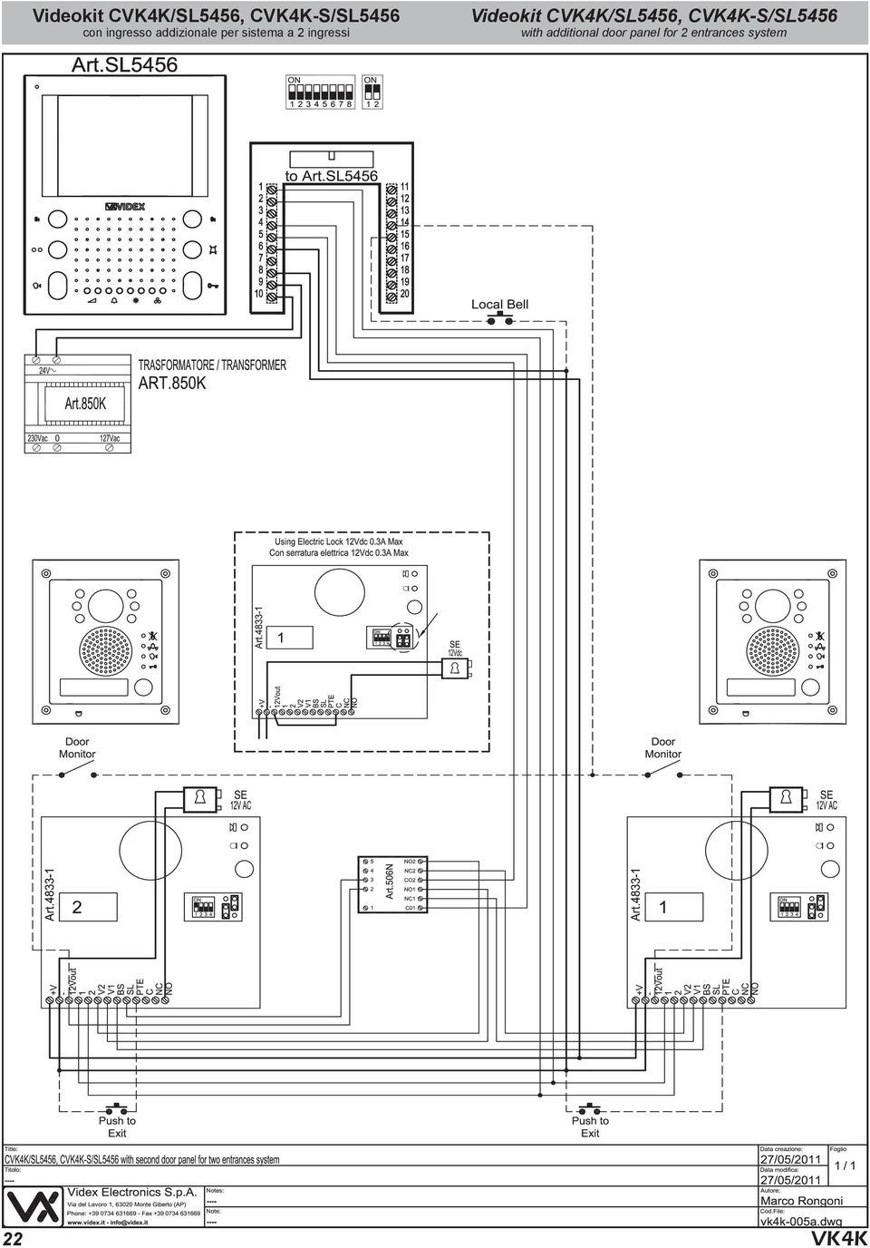 ingressi Videokit C/SL5456, C-S/SL5456