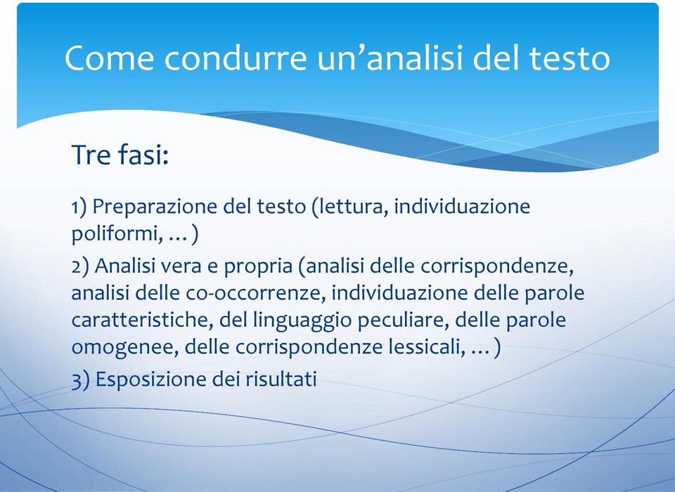 analisi delle co-occorrenze, individuazione delle parole caratteristiche, del