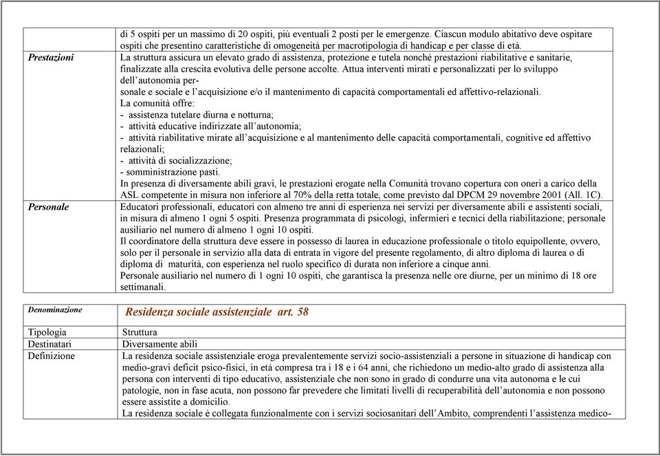 La struttura assicura un elevato grado di assistenza, protezione e tutela nonché prestazioni riabilitative e sanitarie, finalizzate alla crescita evolutiva delle persone accolte.