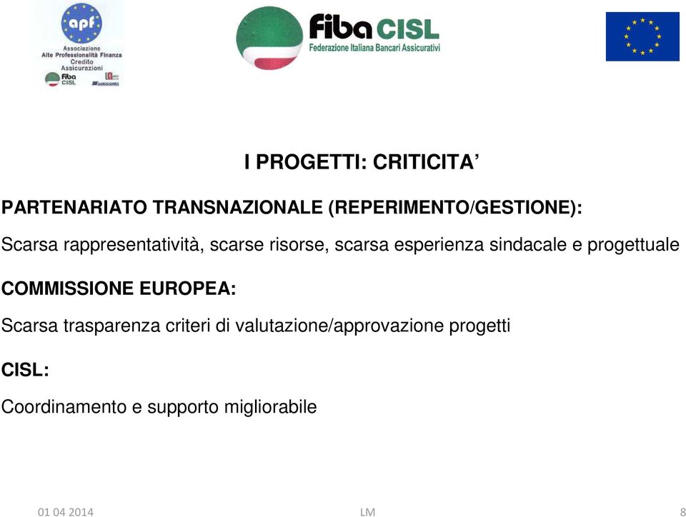 progettuale COMMISSIONE EUROPEA: Scarsa trasparenza criteri di