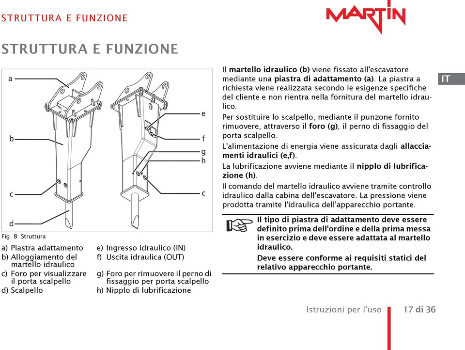 Per sostituire lo scalpello, mediante il punzone fornito rimuovere, attraverso il foro (g), il perno di fissaggio del porta scalpello.