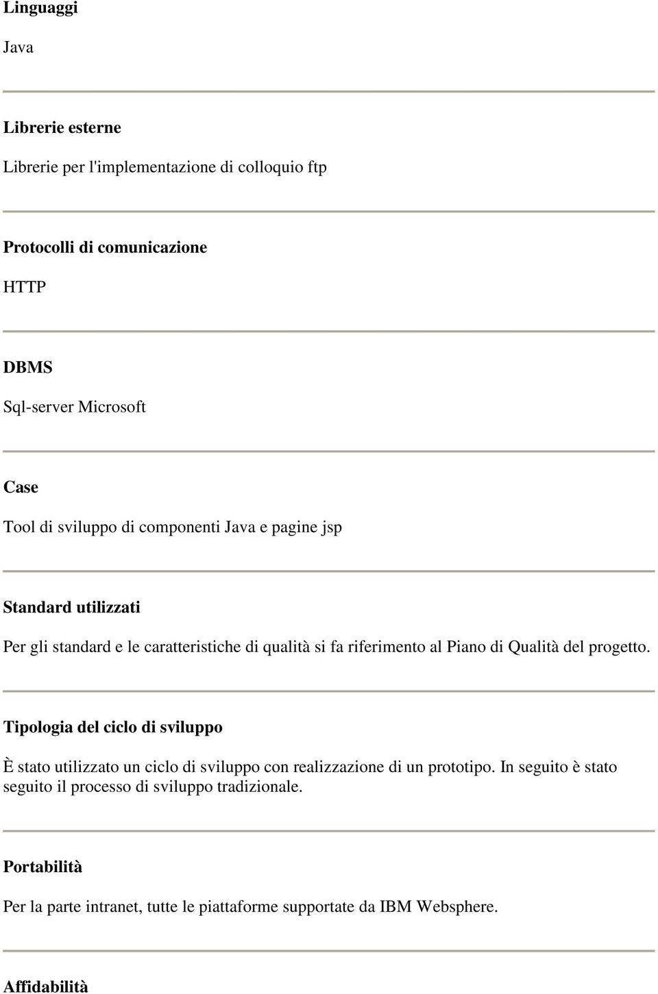 di Qualità del progetto. Tipologia del ciclo di sviluppo È stato utilizzato un ciclo di sviluppo con realizzazione di un prototipo.