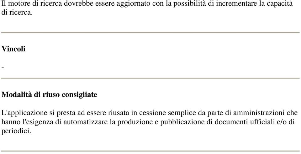 Vincoli Modalità di riuso consigliate L'applicazione si presta ad essere riusata in