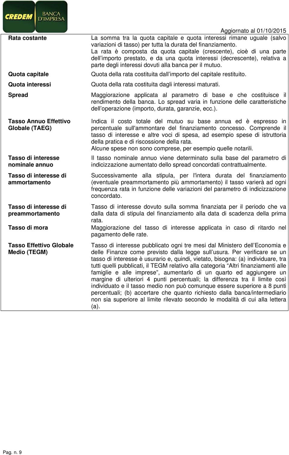 La rata è composta da quota capitale (crescente), cioè di una parte dell importo prestato, e da una quota interessi (decrescente), relativa a parte degli interessi dovuti alla banca per il mutuo.