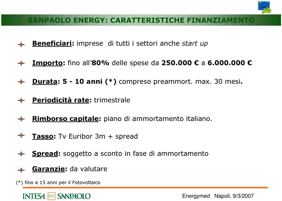 30 mesi. Periodicità rate: trimestrale Rimborso capitale: piano di ammortamento italiano.