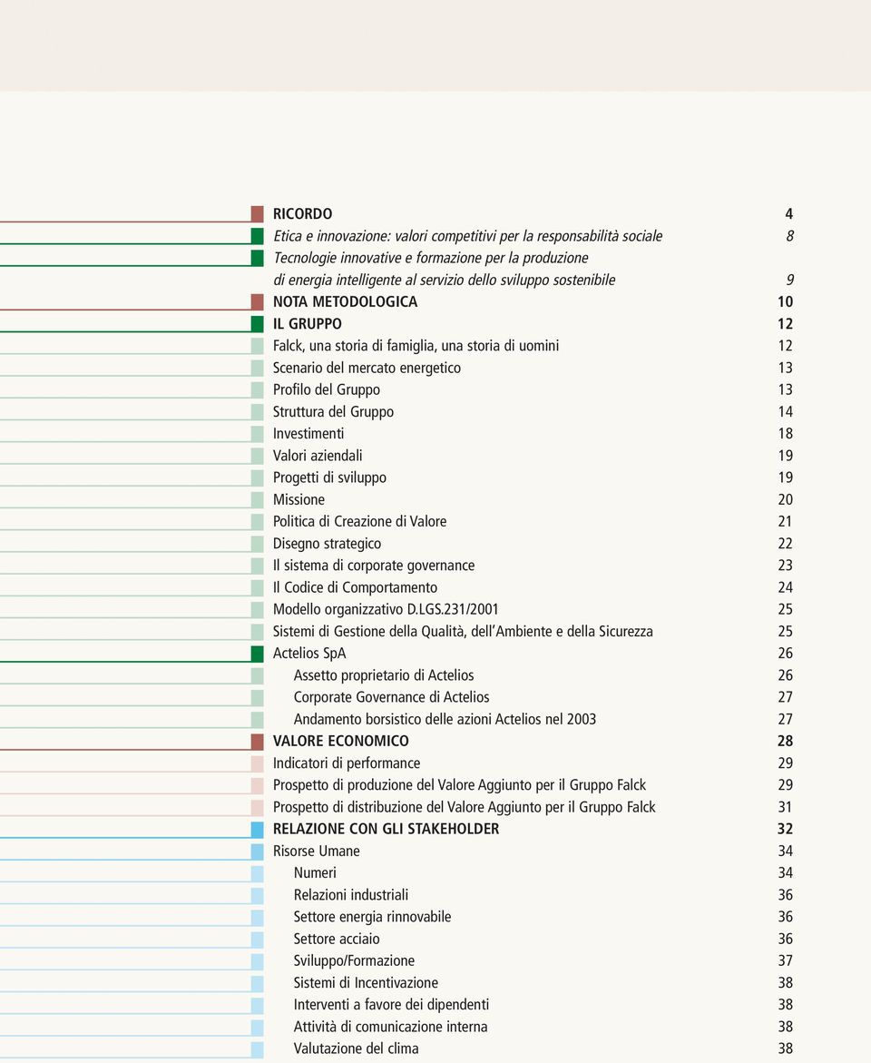 aziendali 19 Progetti di sviluppo 19 Missione 20 Politica di Creazione di Valore 21 Disegno strategico 22 Il sistema di corporate governance 23 Il Codice di Comportamento 24 Modello organizzativo D.