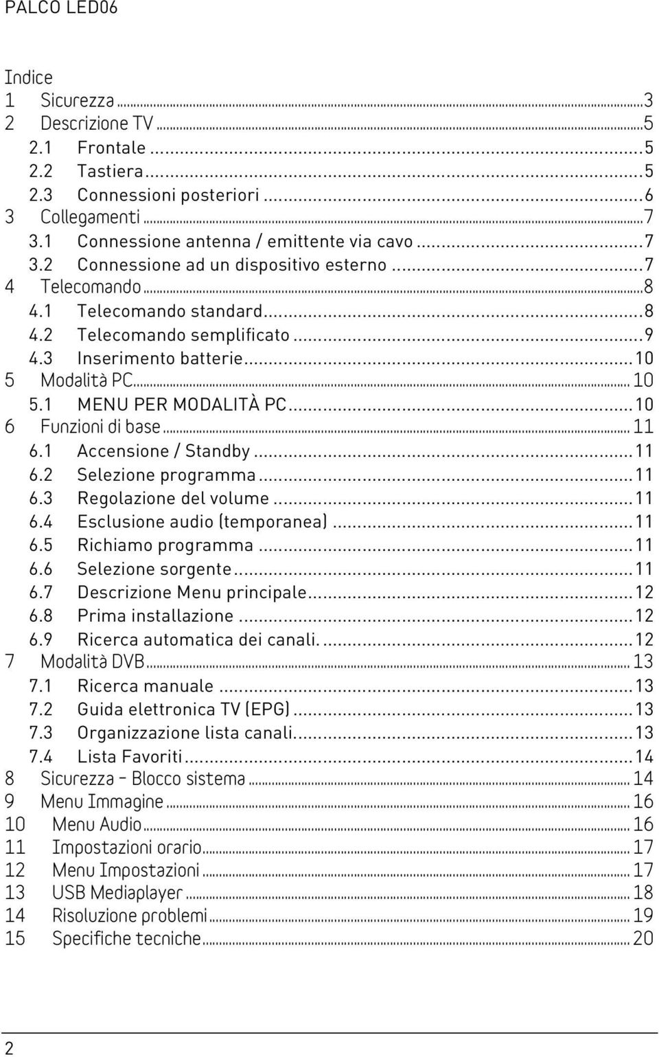 1 Accensione / Standby... 11 6.2 Selezione programma... 11 6.3 Regolazione del volume... 11 6.4 Esclusione audio (temporanea)... 11 6.5 Richiamo programma... 11 6.6 Selezione sorgente... 11 6.7 Descrizione Menu principale.