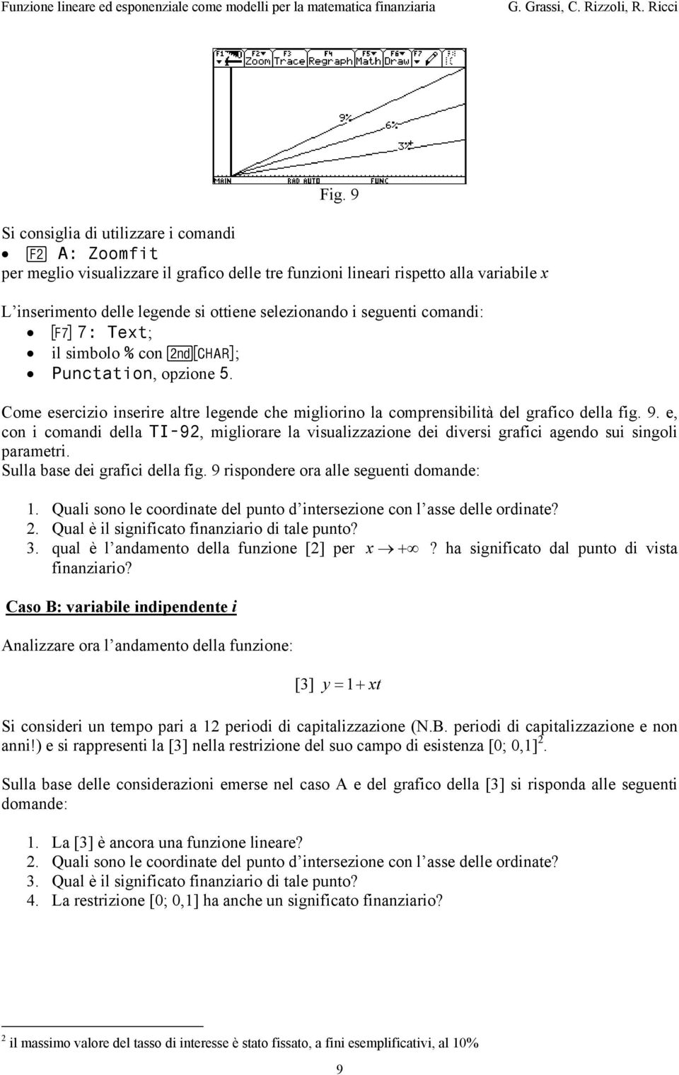 e, con i comandi della TI-92, migliorare la visualizzazione dei diversi grafici agendo sui singoli parametri. Sulla base dei grafici della fig. 9 rispondere ora alle seguenti domande: 1.