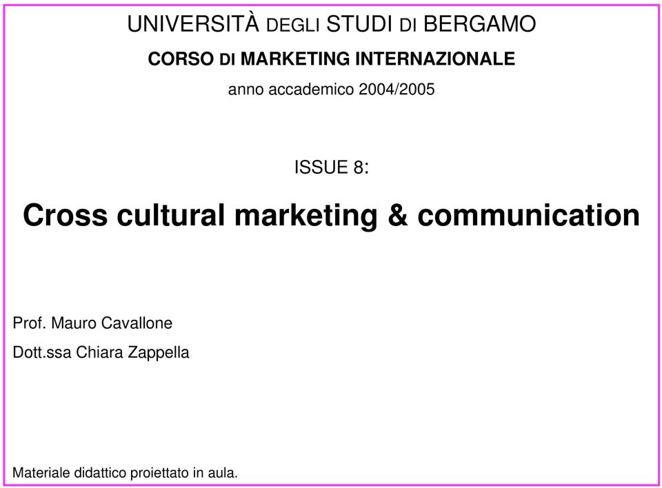 cultural marketing & communication Prof.