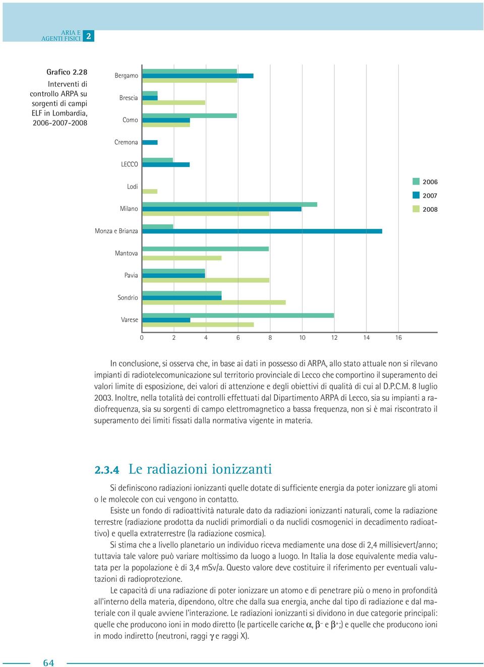 conclusione, si osserva che, in base ai dati in possesso di ARPA, allo stato attuale non si rilevano impianti di radiotelecomunicazione sul territorio provinciale di Lecco che comportino il