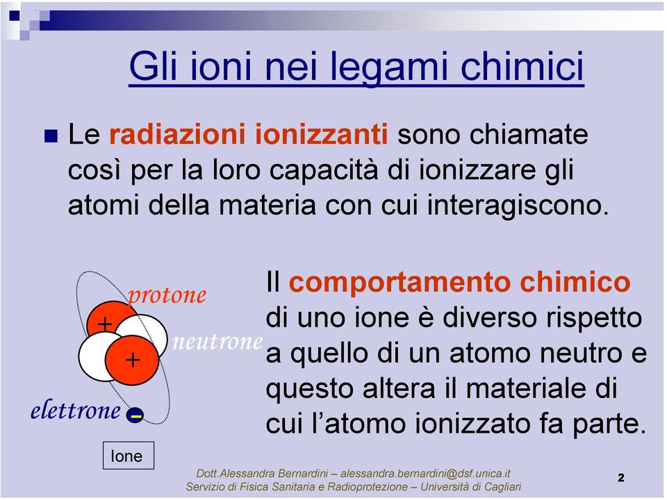 elettrone protone + neutrone + - Ione Il comportamento chimico di uno ione è diverso