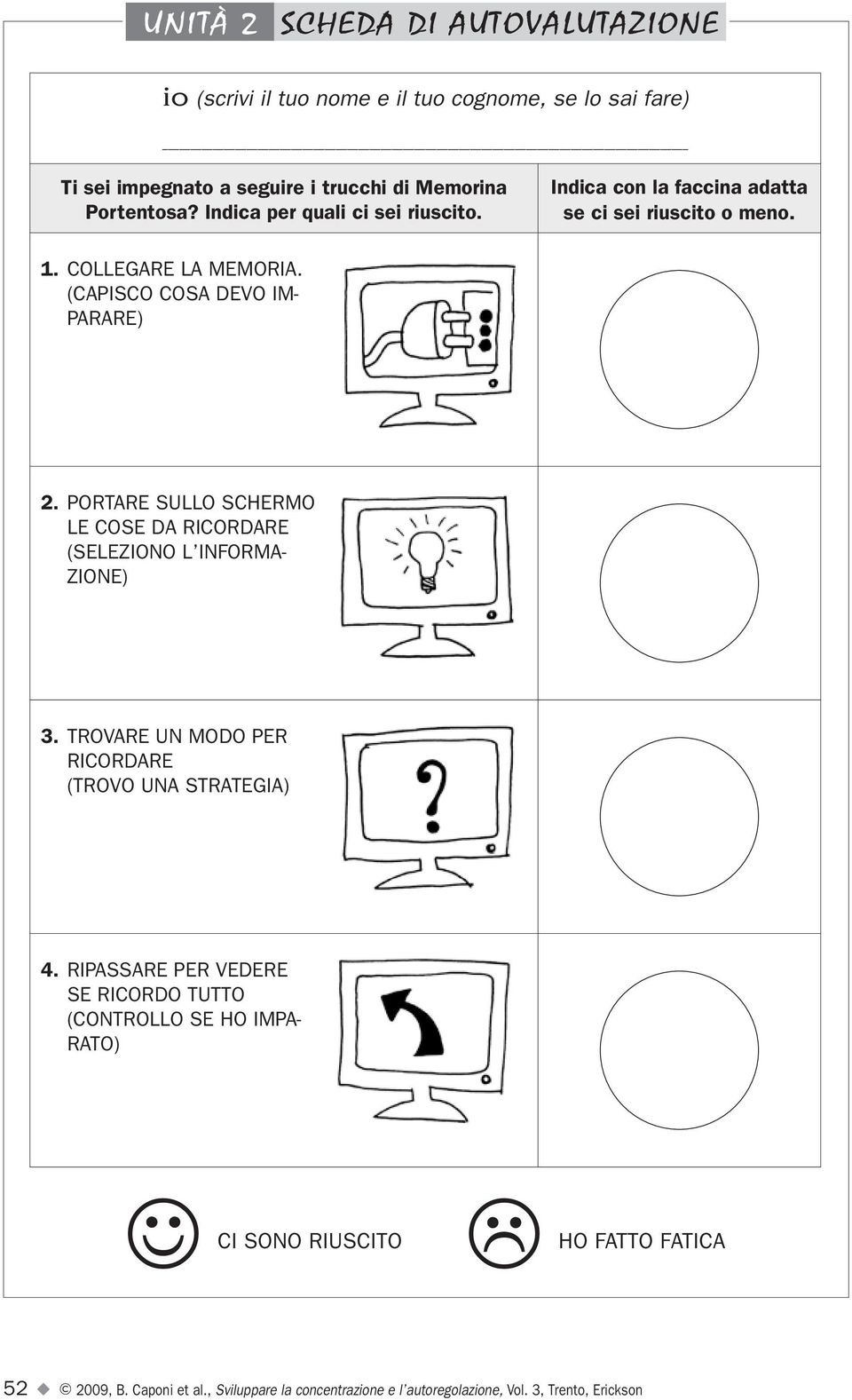 portare sullo schermo le cose da ricordare (seleziono l informazione) 3. trovare un modo per ricordare (trovo una strategia) 4.